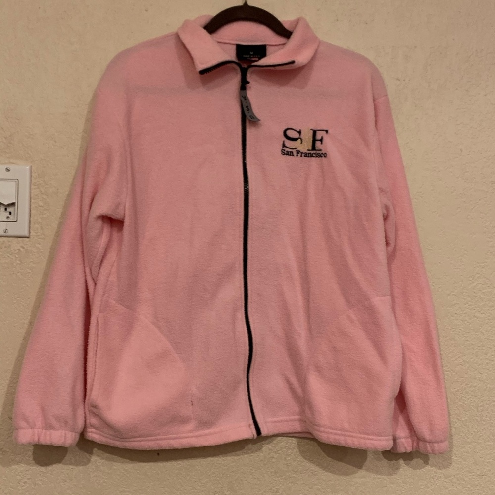 Pink Fleece Zip Up San Francisco Collared Jacket